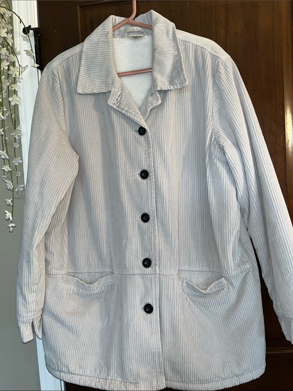 Blair Cream Corduroy Teddy-Lined Button Jacket